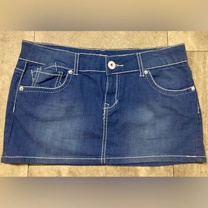 Y2K blue/white stitching mini skirt, size 7